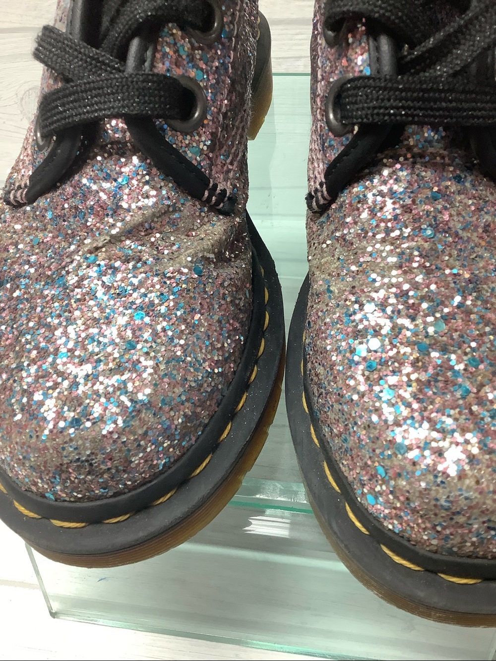 Dr. Martens Pink Glitter Lace-Up Combat Boots - Picture 6 of 11